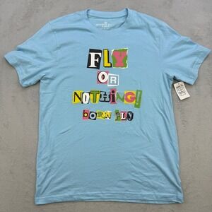 Born Fly Graphic T Shirt Mens XL Blue Fly Or Nothing Ransom Note Streetwear